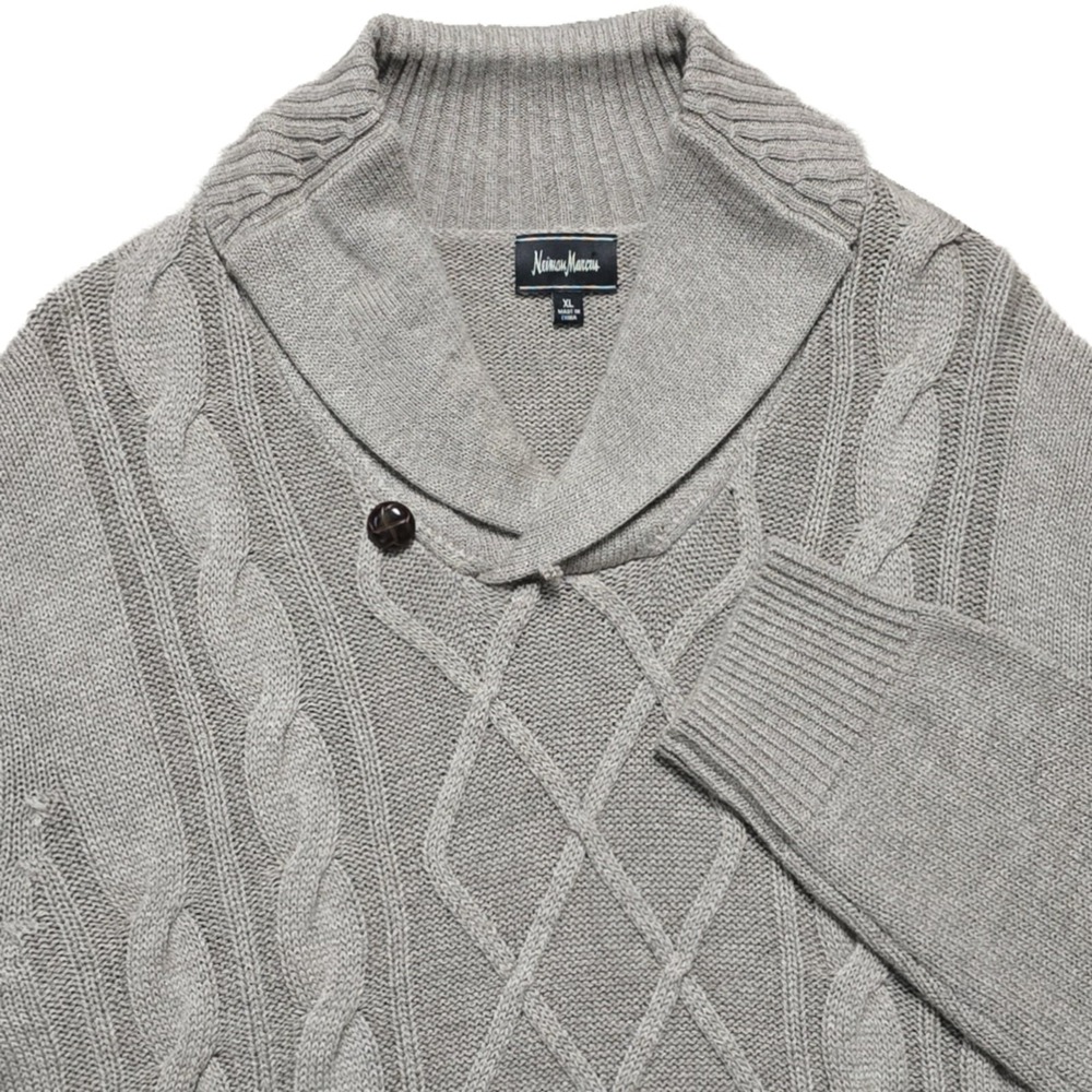 Neiman Marcus Mens Cable Knit Wool Blend Shawl Collar Sweater Size XL Beige